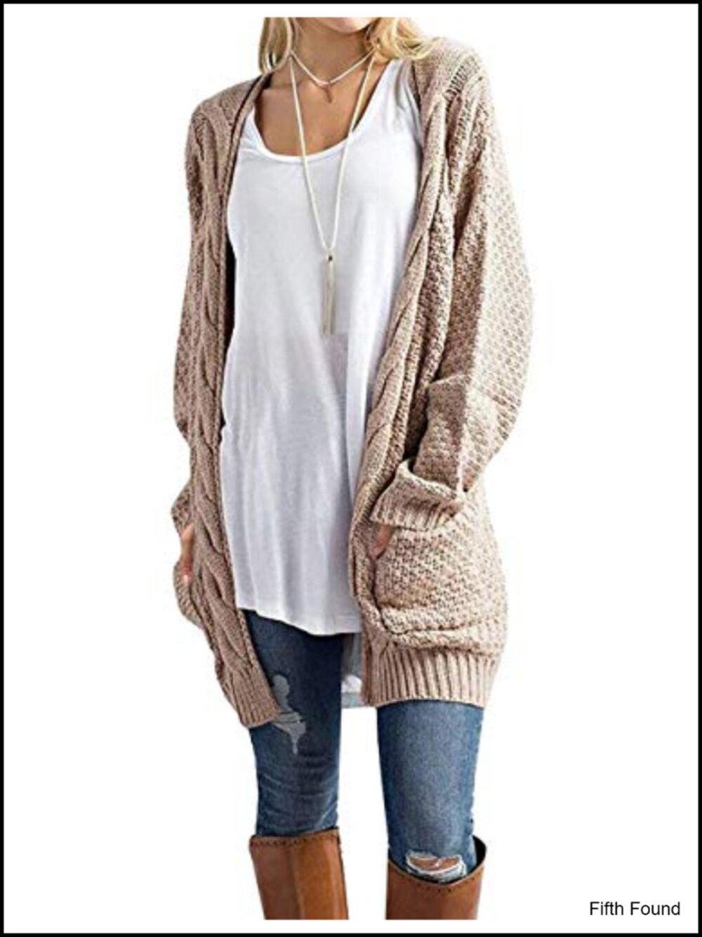 Cable-Knit Open Front Cardigan Sweater with Pockets Long Sleeve Loose Fit Warm